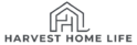 Minimalist charcoal gray logo for Harvest Home Life featuring a modern geometric house outline and abstract HHL monogram.